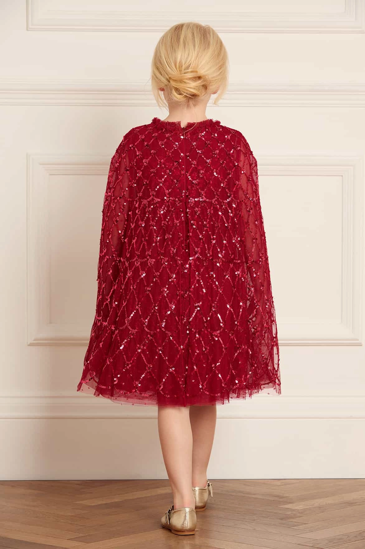 Double Needle Hemming Heart Lattice Cape Kids Dress