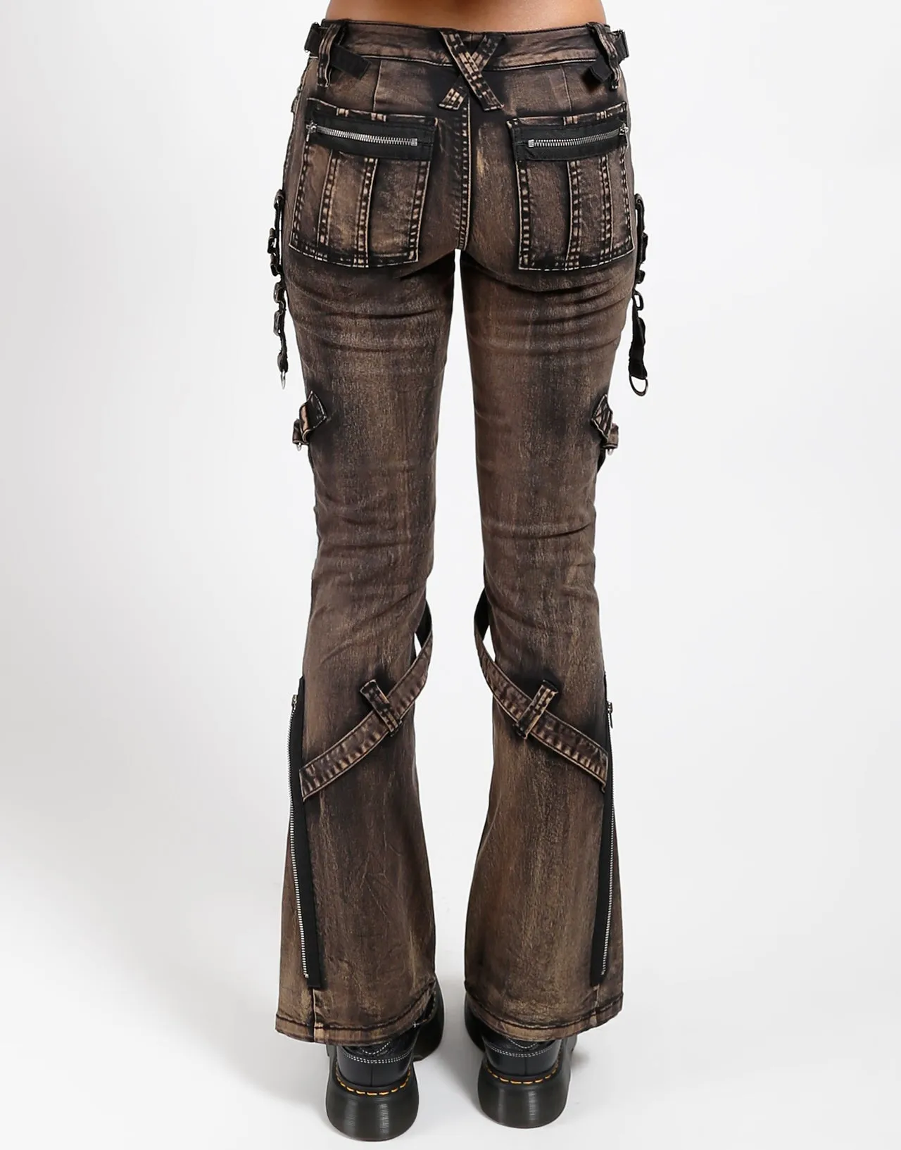 Sleek Cut elastic waistband POWER BELT PANT BLACK STEAM WASH