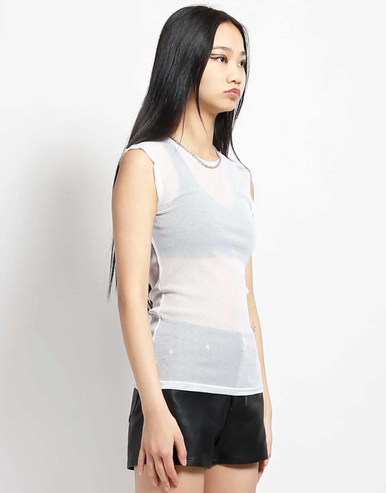 MUSCLE TANK FISHNET WHITE Breathable Knit Fabric