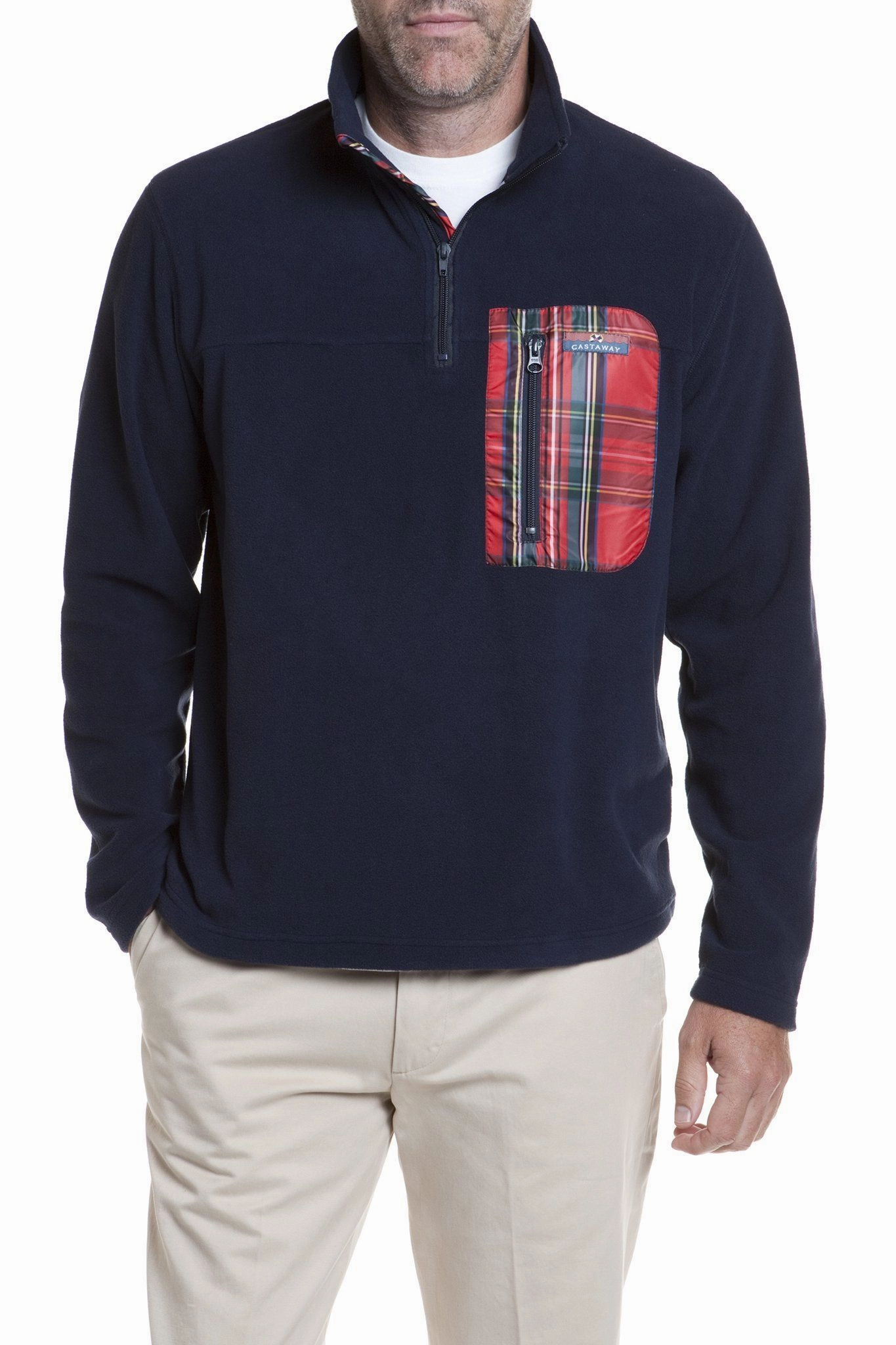 Tidal Fleece Quarterzip Pullover Nantucket Navy with Royal Stewart Trim Flattering-Silhouette Water Repellent
