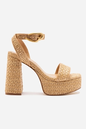 Dynamic Flex Construction Classic Base Dolly Verona Sandal In Beige Leather and Natural Raffia