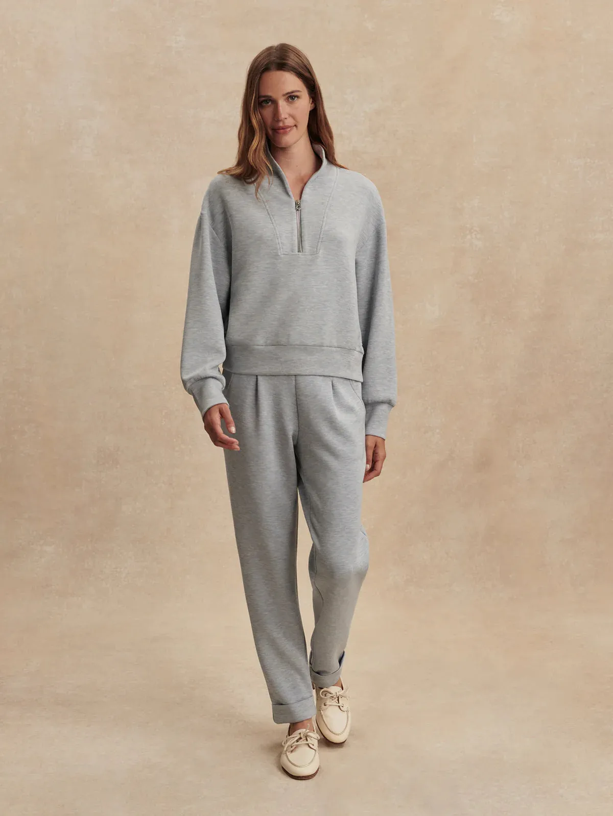 Varley Davidson Sweat in Mid Blue Marl Double Stitched Hems