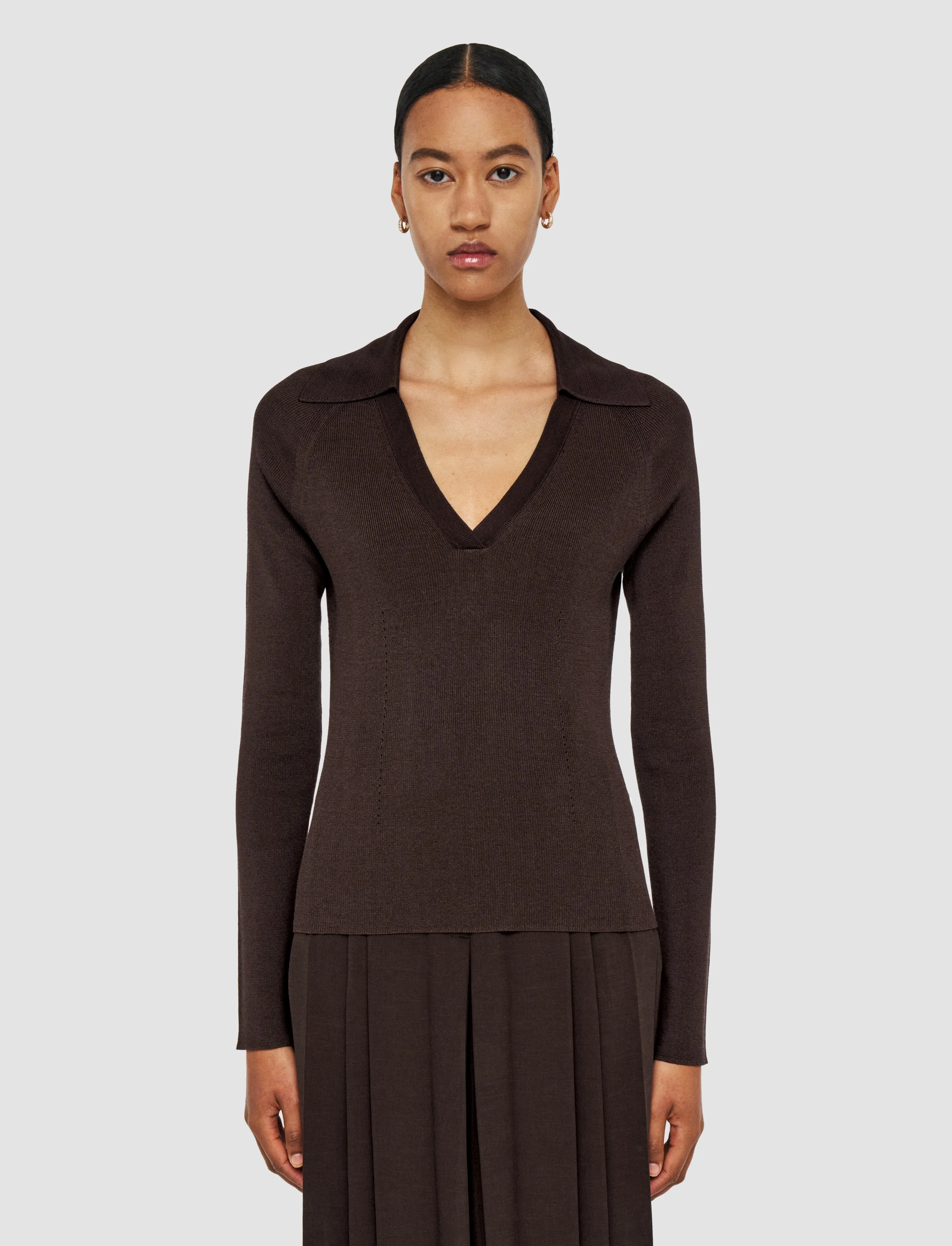 WrinkleResistant Yarn Effortless Comfort Satiny Rib Knit Polo Top