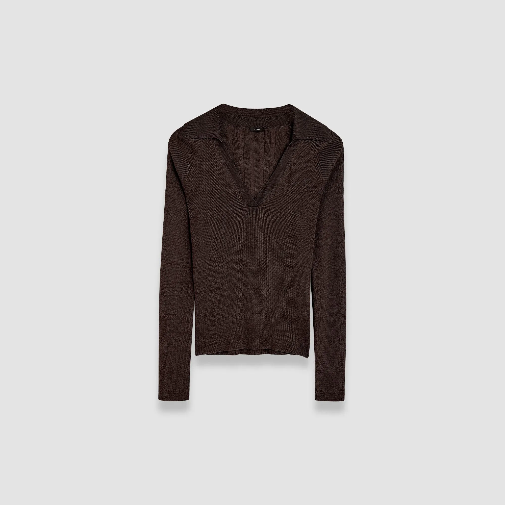 Tubular Knit Structure Satiny Rib Knit Polo Top