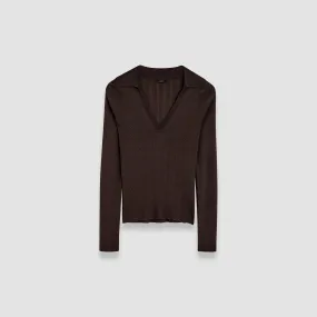 Tubular Knit Structure Satiny Rib Knit Polo Top