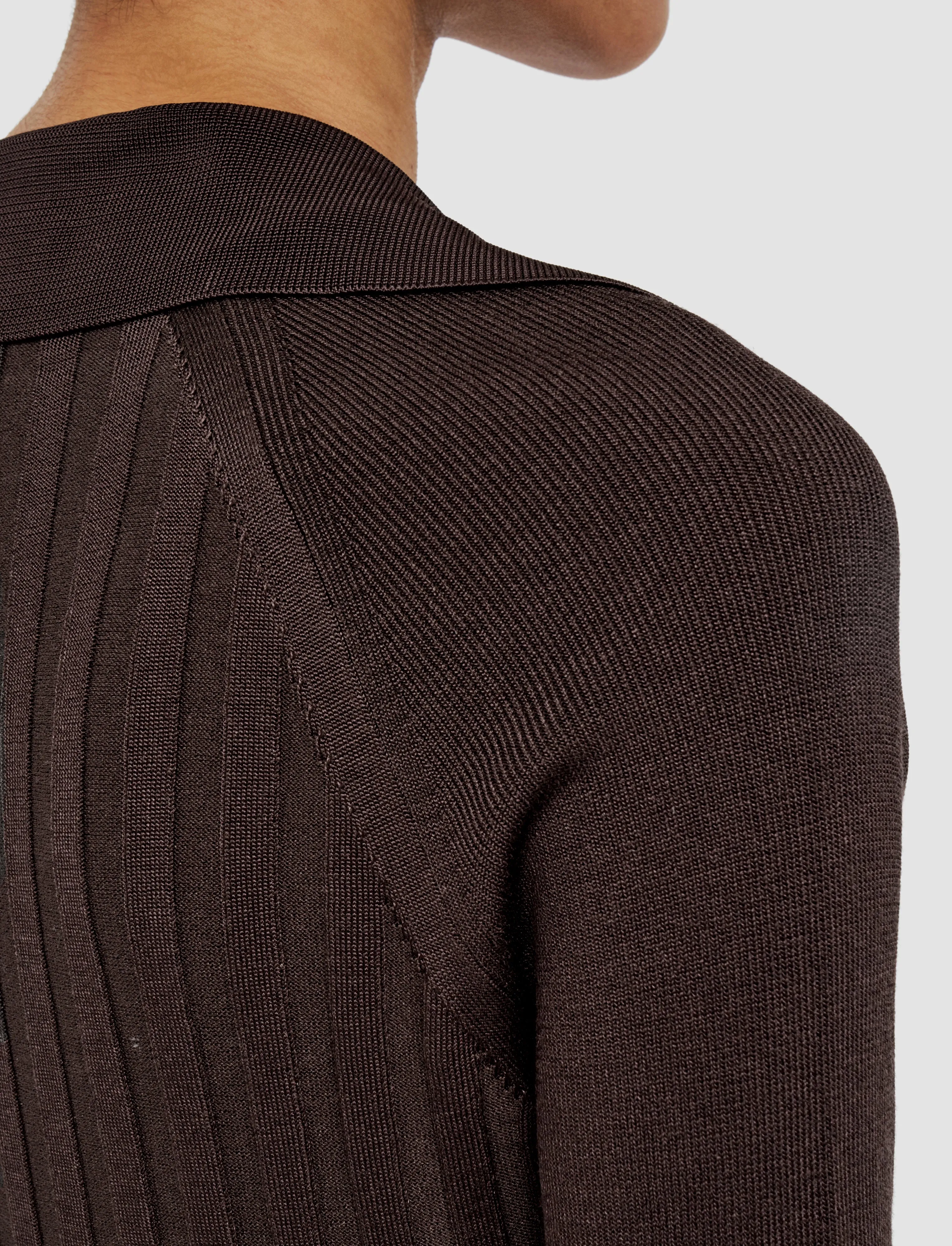 Satiny Rib Knit Polo Top Gradient Colorfast Dye