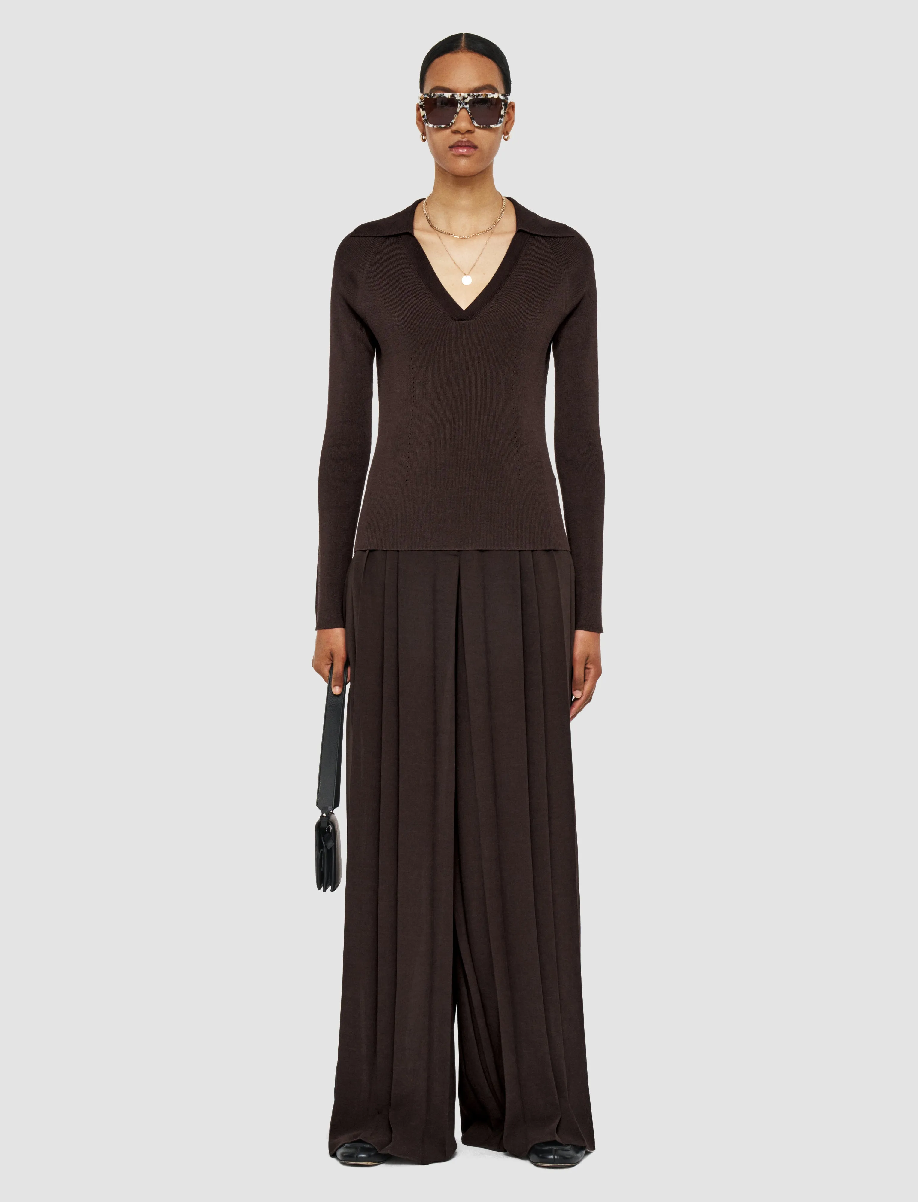 Simple Comforted Satiny Rib Knit Polo Top