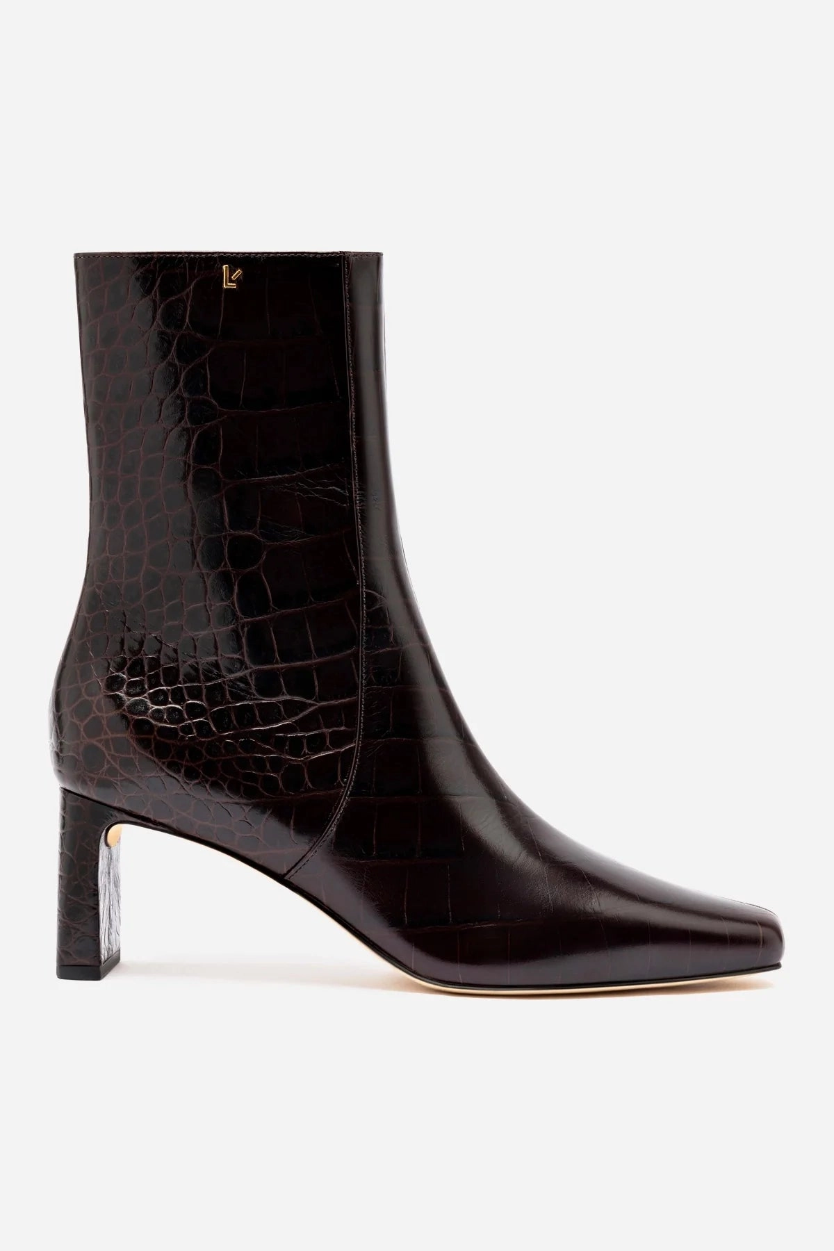 Alexis Bootie In Dark Croco Embossed Leather Vintage Mood