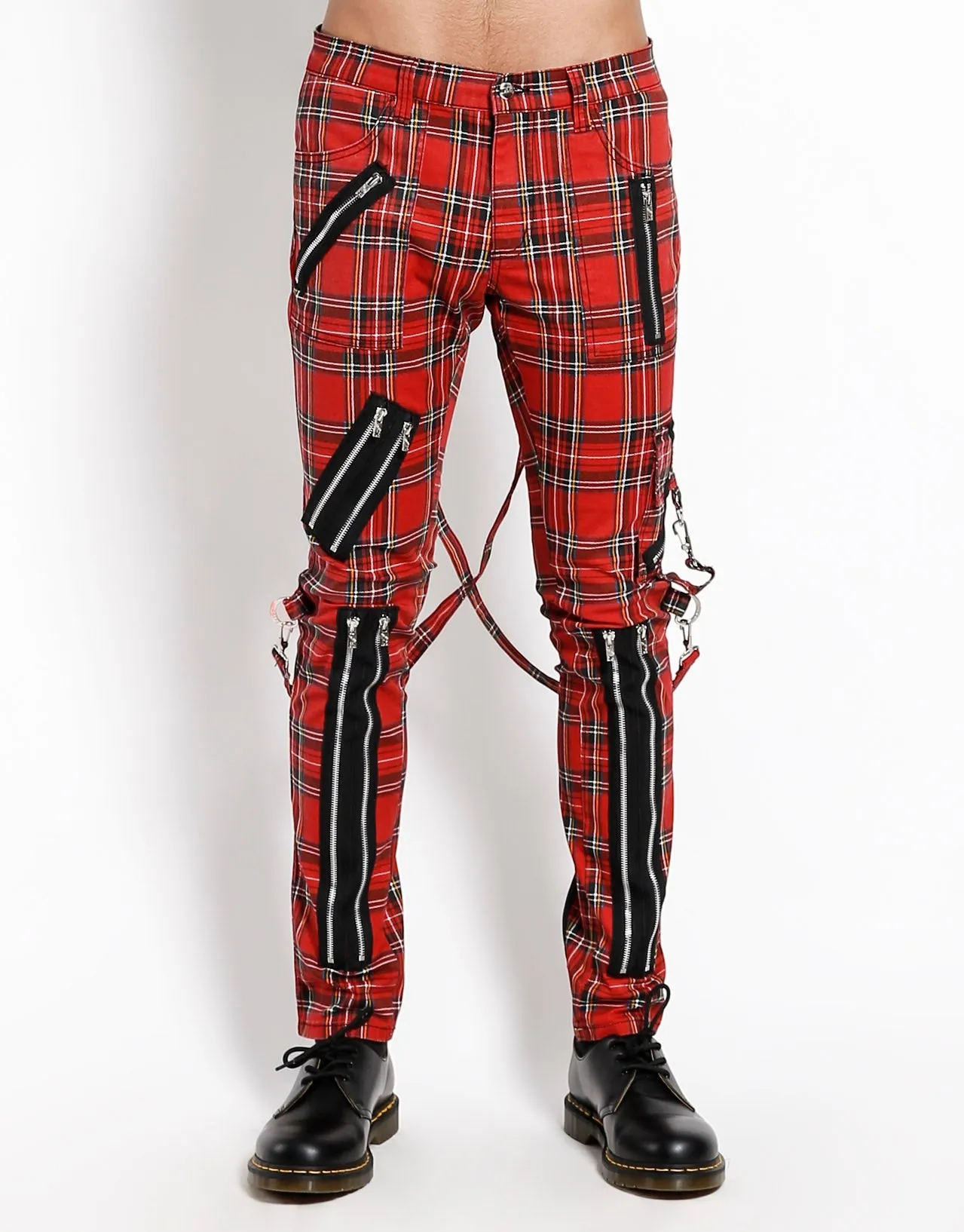 Durable Waistband Flex Wear Design CLASSIC SLIM LEG BONDAGE PANT RED PLAID