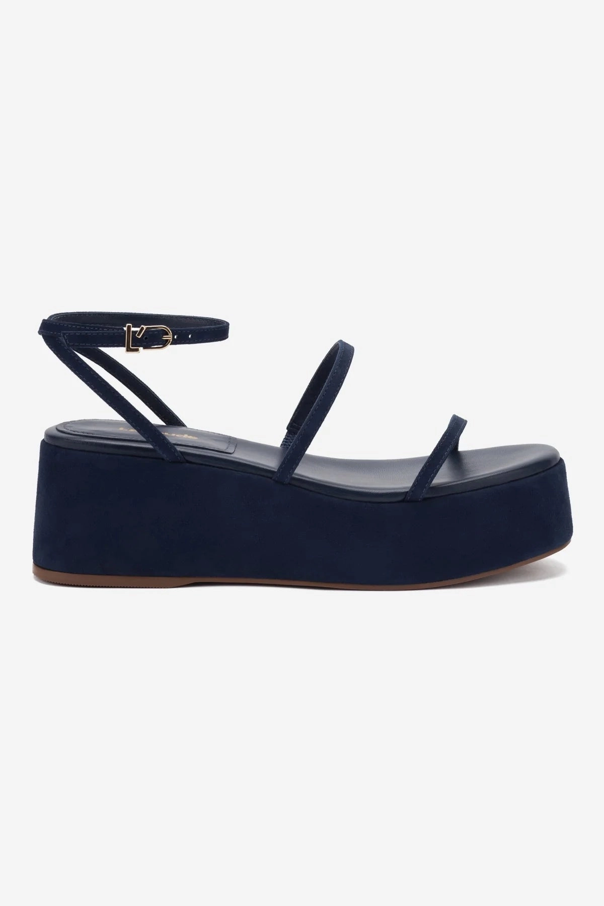 Gio Flatform Sandal In Navy Suede Low Profile Supportive Core Active People