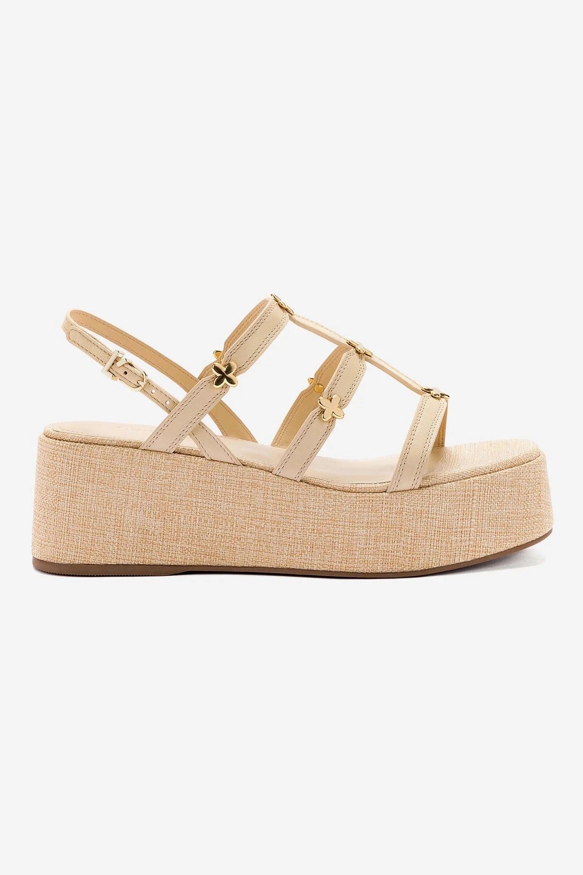 Harmony Flatform Sandal In Beige Raffia Storm Proof Reinforced