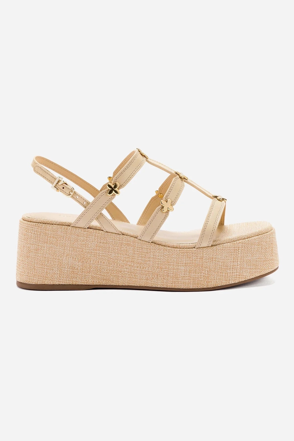 Harmony Flatform Sandal In Beige Raffia Heart Glow Queen Fit