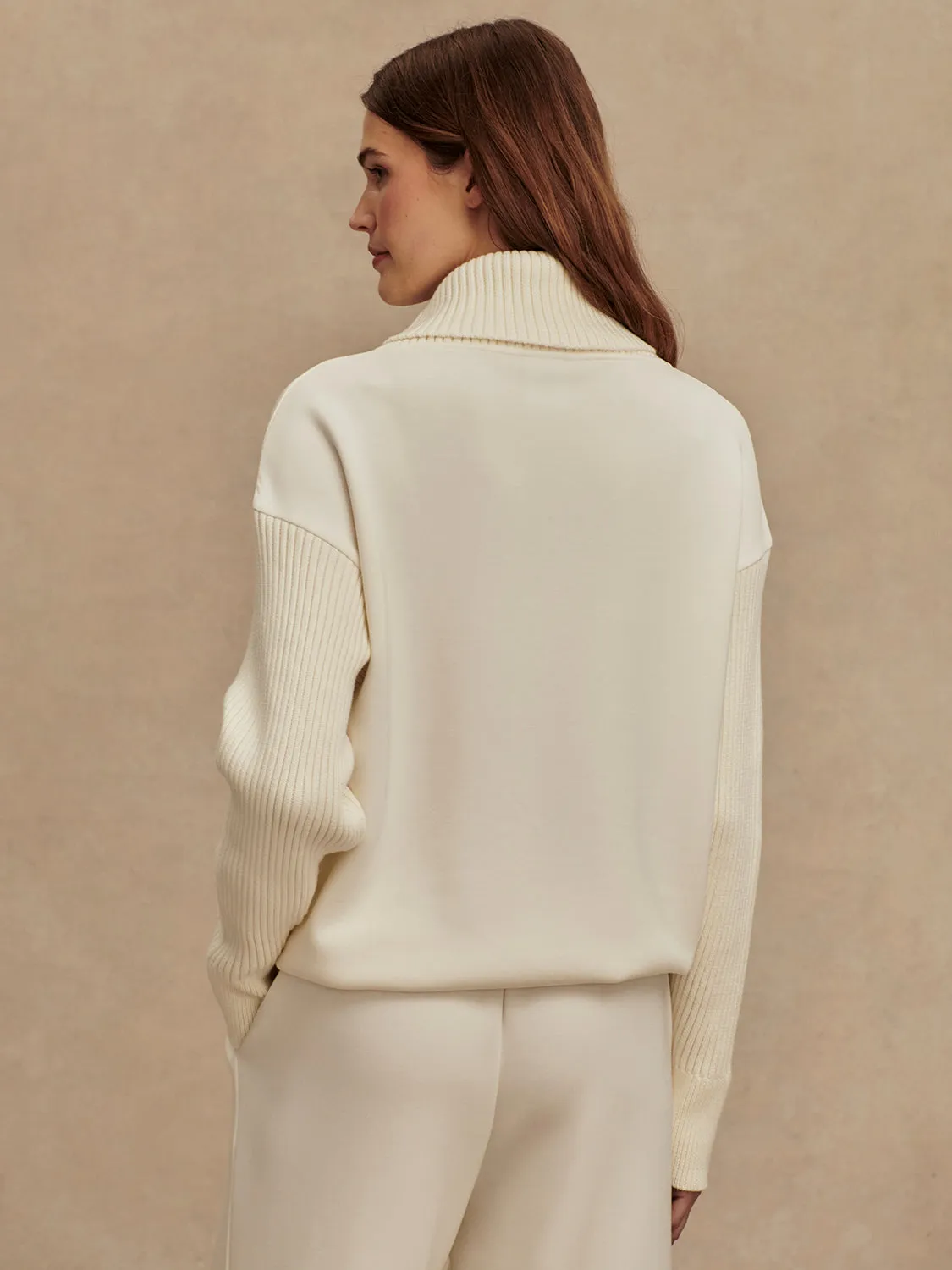 BiodegradableFabric Varley Hannah Cowl Neck Sweat in Egret