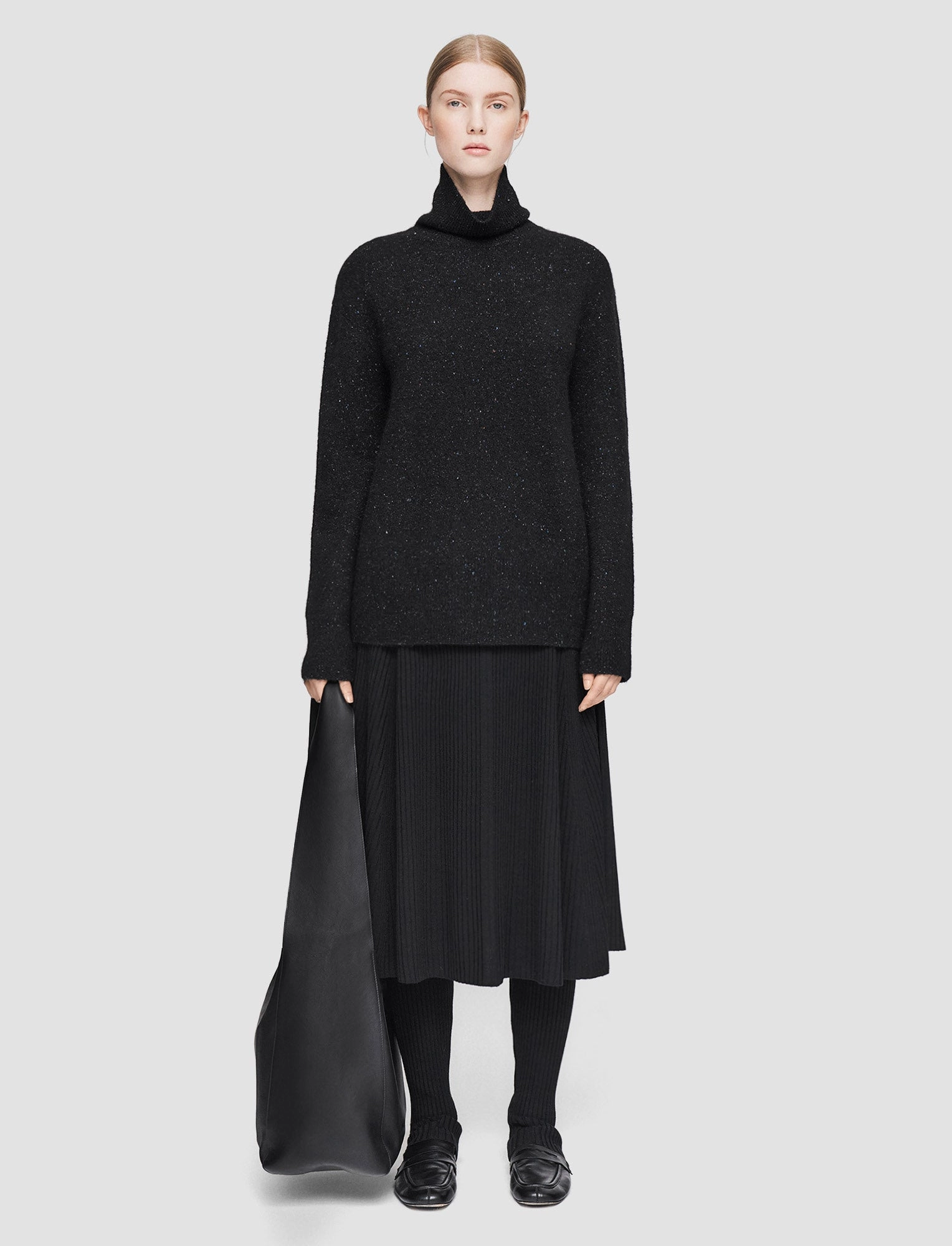 Sustainable Manufacturing Alpaca Tweed Knit High Neck Jumper