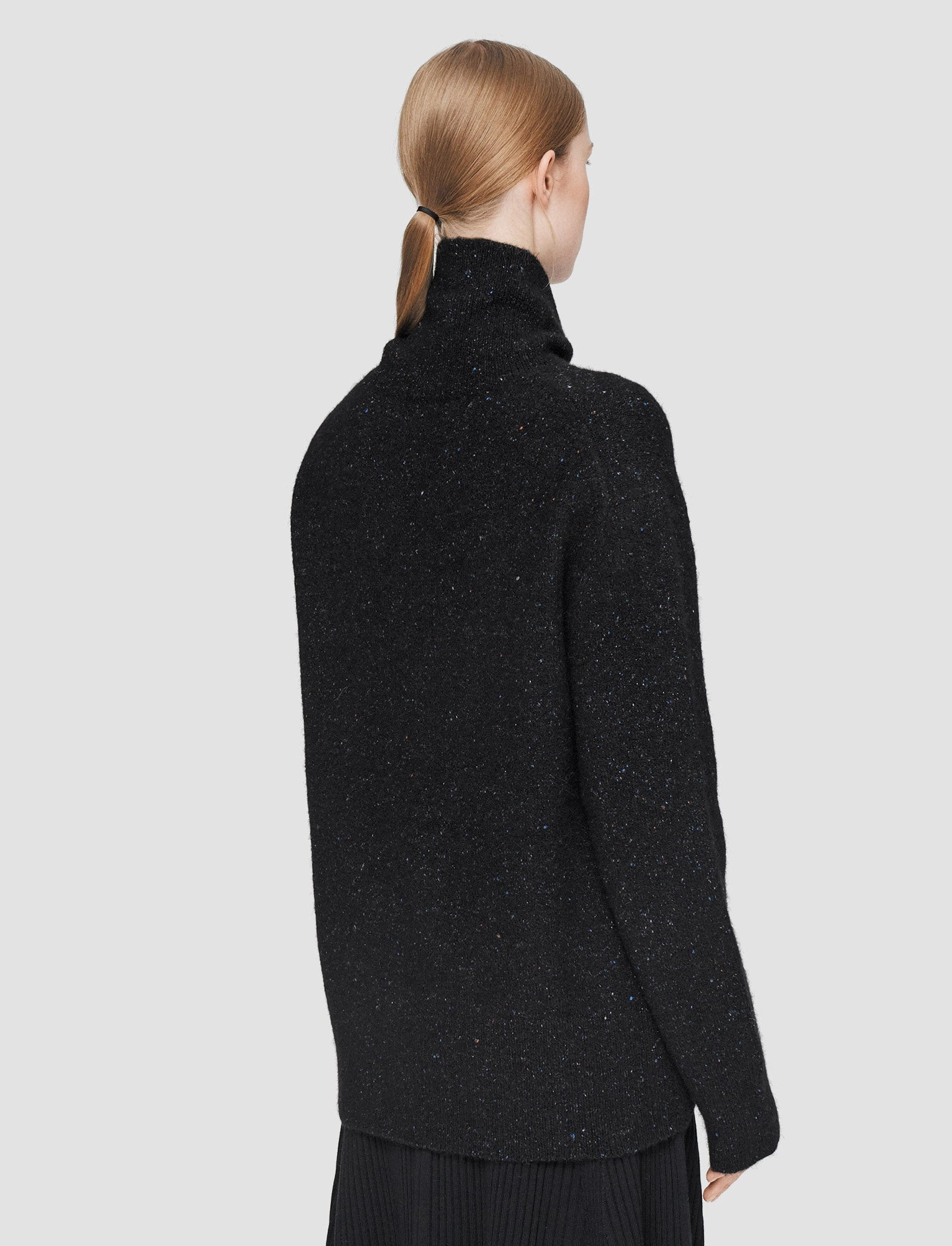 Relaxed Style MicrofiberBlend Texture Alpaca Tweed Knit High Neck Jumper