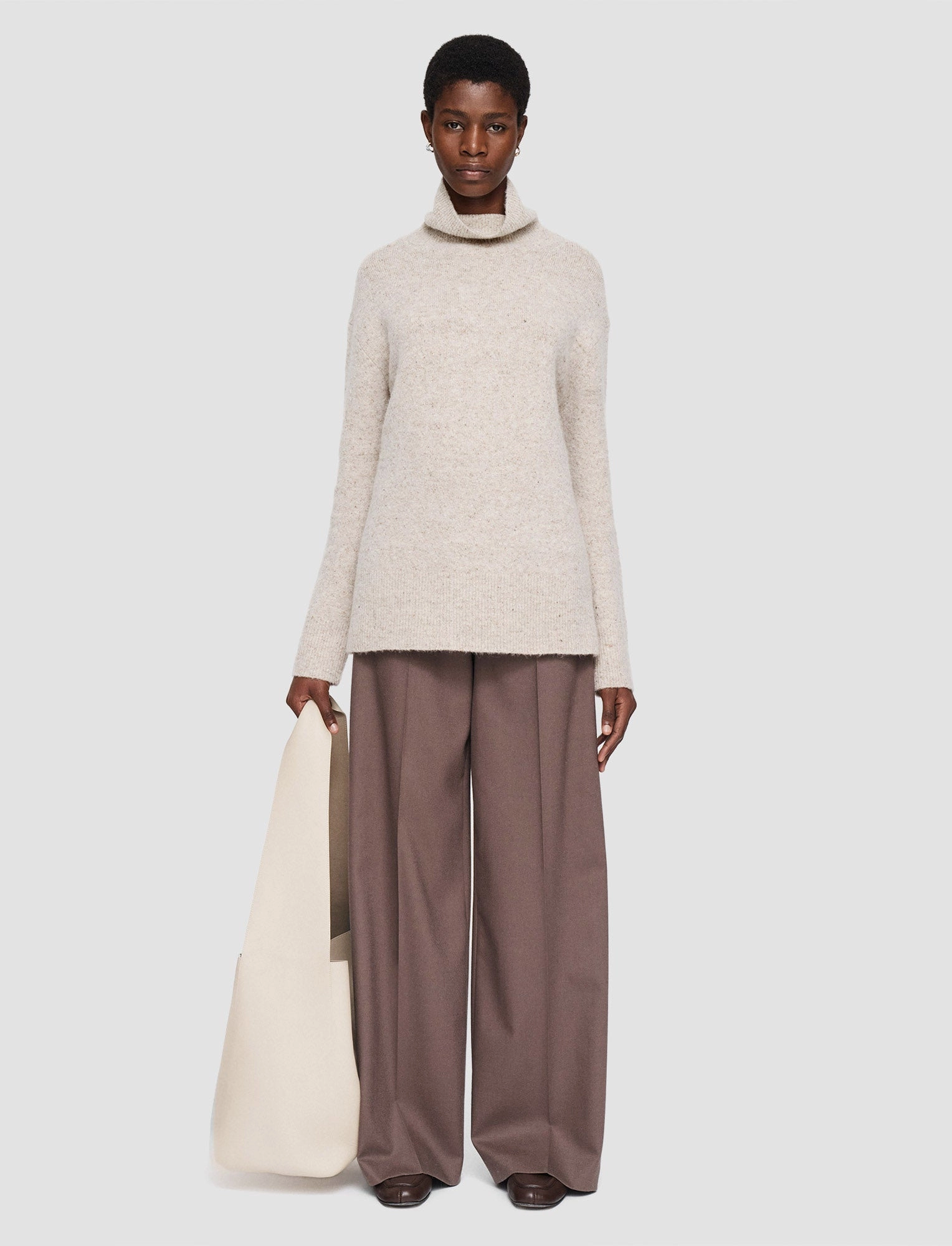 MoistureWicking Yarn Alpaca Tweed Knit High Neck Jumper