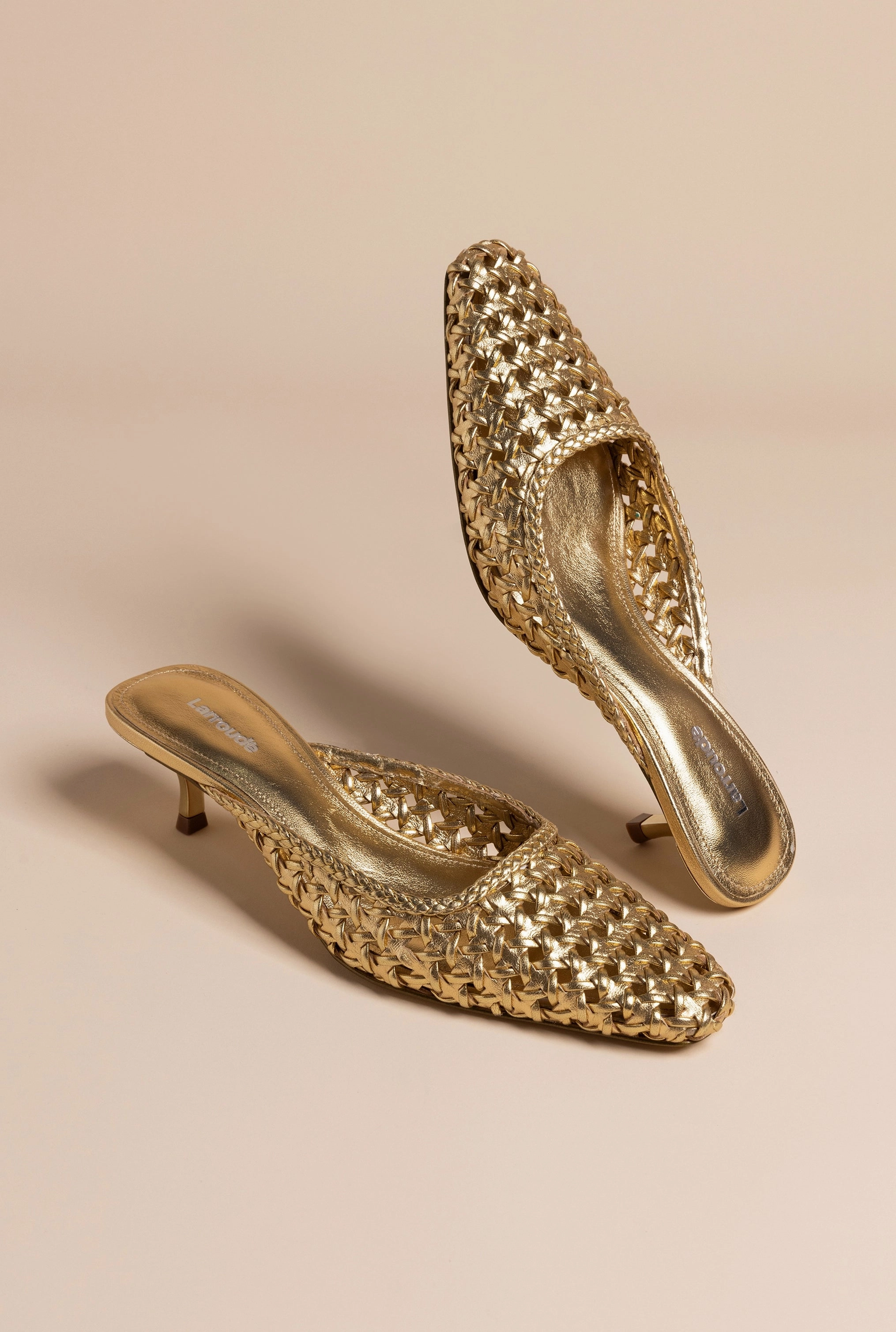 Amal Macrame Mule In Gold Metallic Leather Comfort Ankle