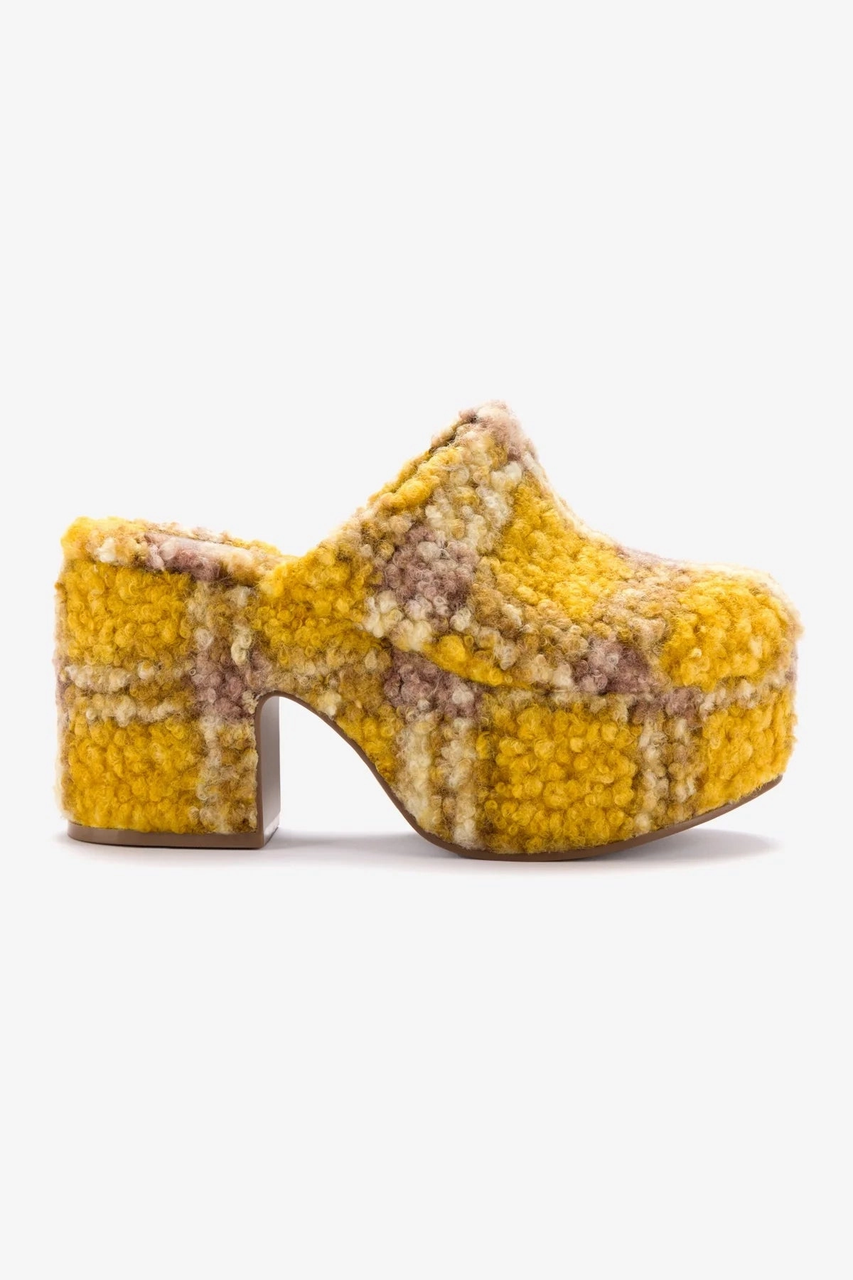 Miso Platform Clog In Dijon Plaid Shearling Ankle wrap
