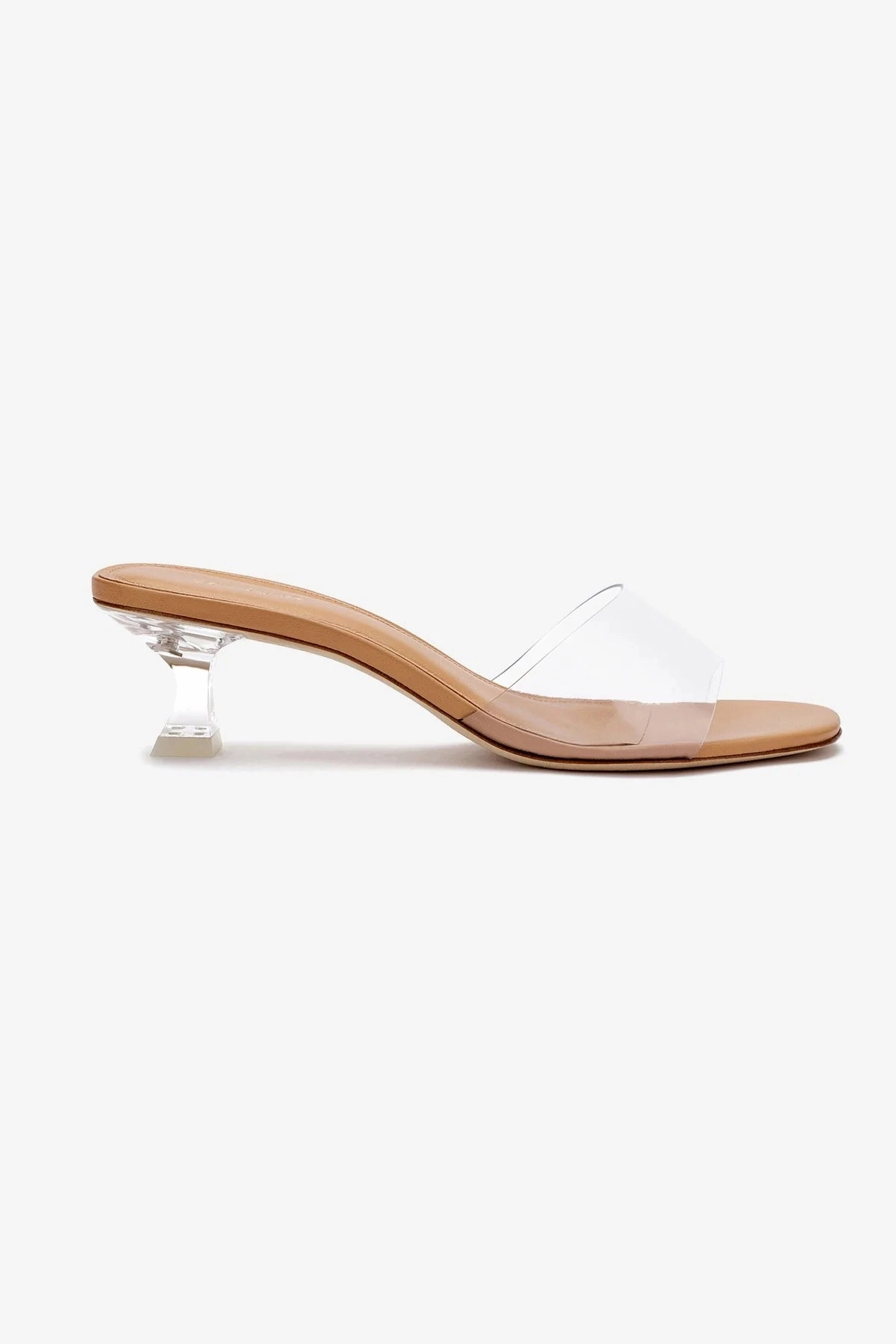 Energy Returning Foam Vivi Lucite Mule In Tan Leather and Vinyl