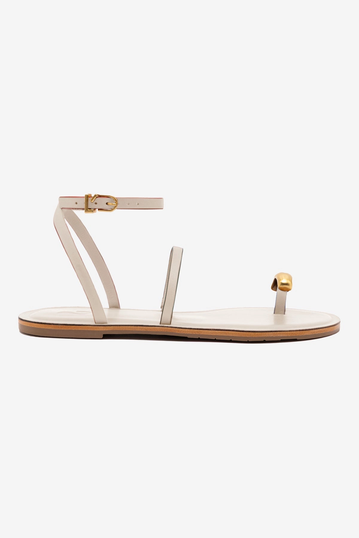 Synthetic Reinforced heel Biarritz Flat Sandal In Ivory Leather