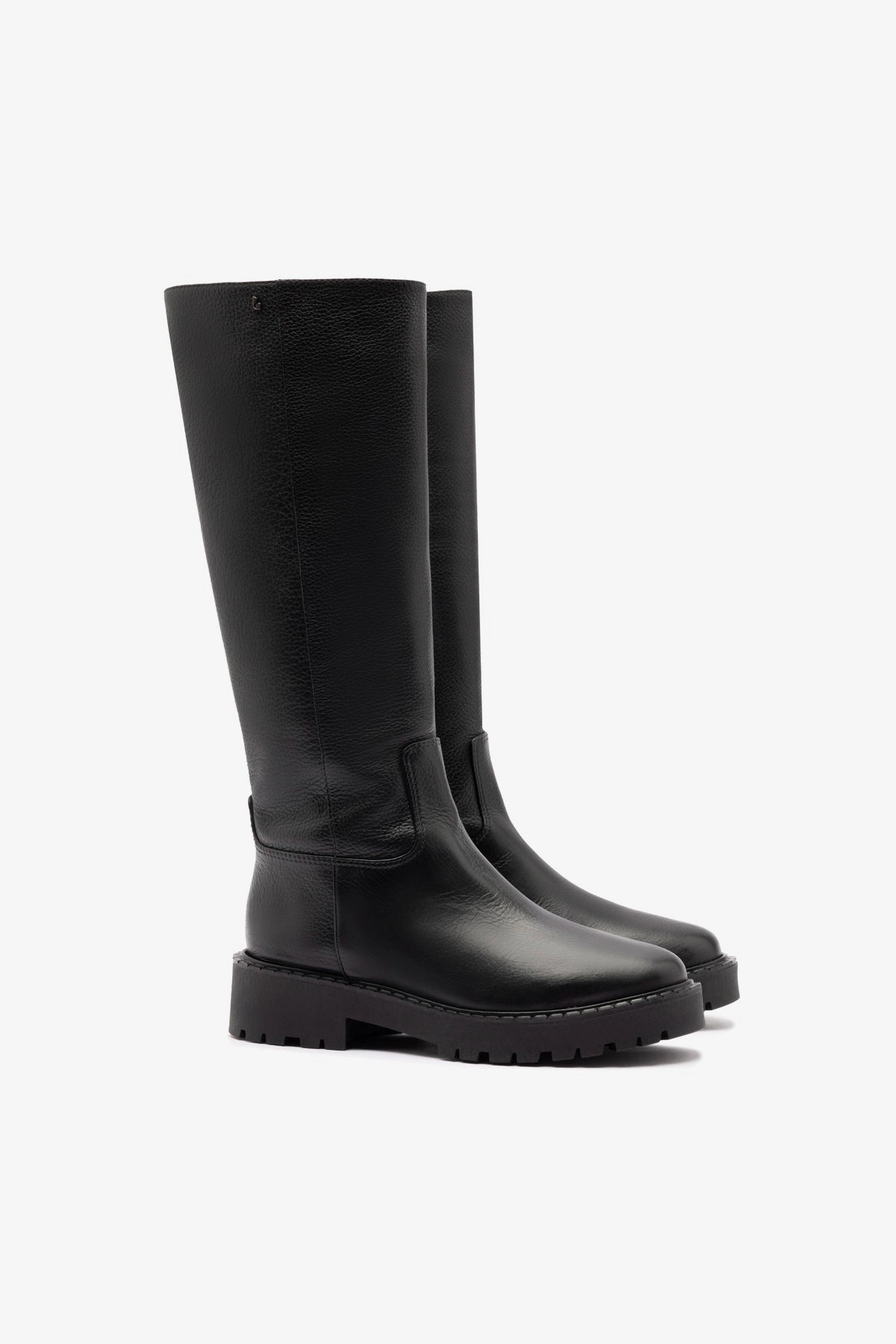 Anne Lugsole Boot In Black Leather Fur Trim