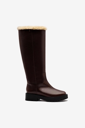 Anne Lugsole Boot In Brown Leather And Natural Shearling Sweat Resistant Gym Workout Night Out