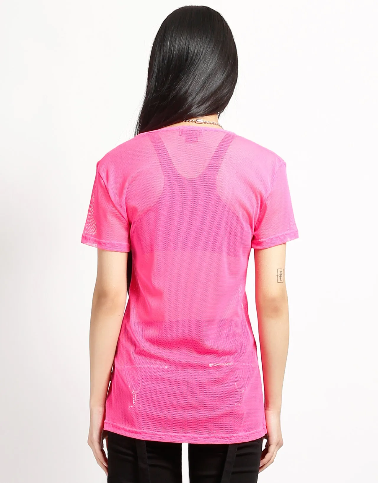 SHORT SLEEVE FISHNET PINK Bonded Hemline