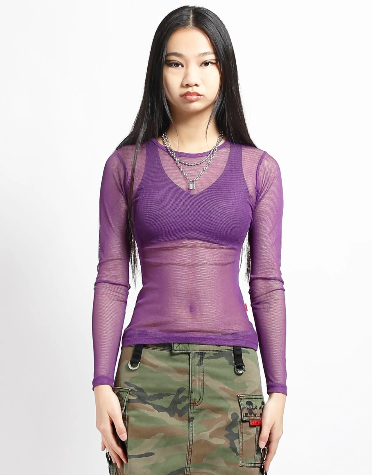 Basic Wardrobe LADIES LONG SLEEVE FISHNET PURPLE