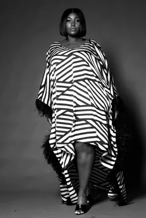 (Sample) JIBRI Graphic Feather Trimmed Kaftan (One of a Kind) Zero Waste Production Label Durable Color Retention