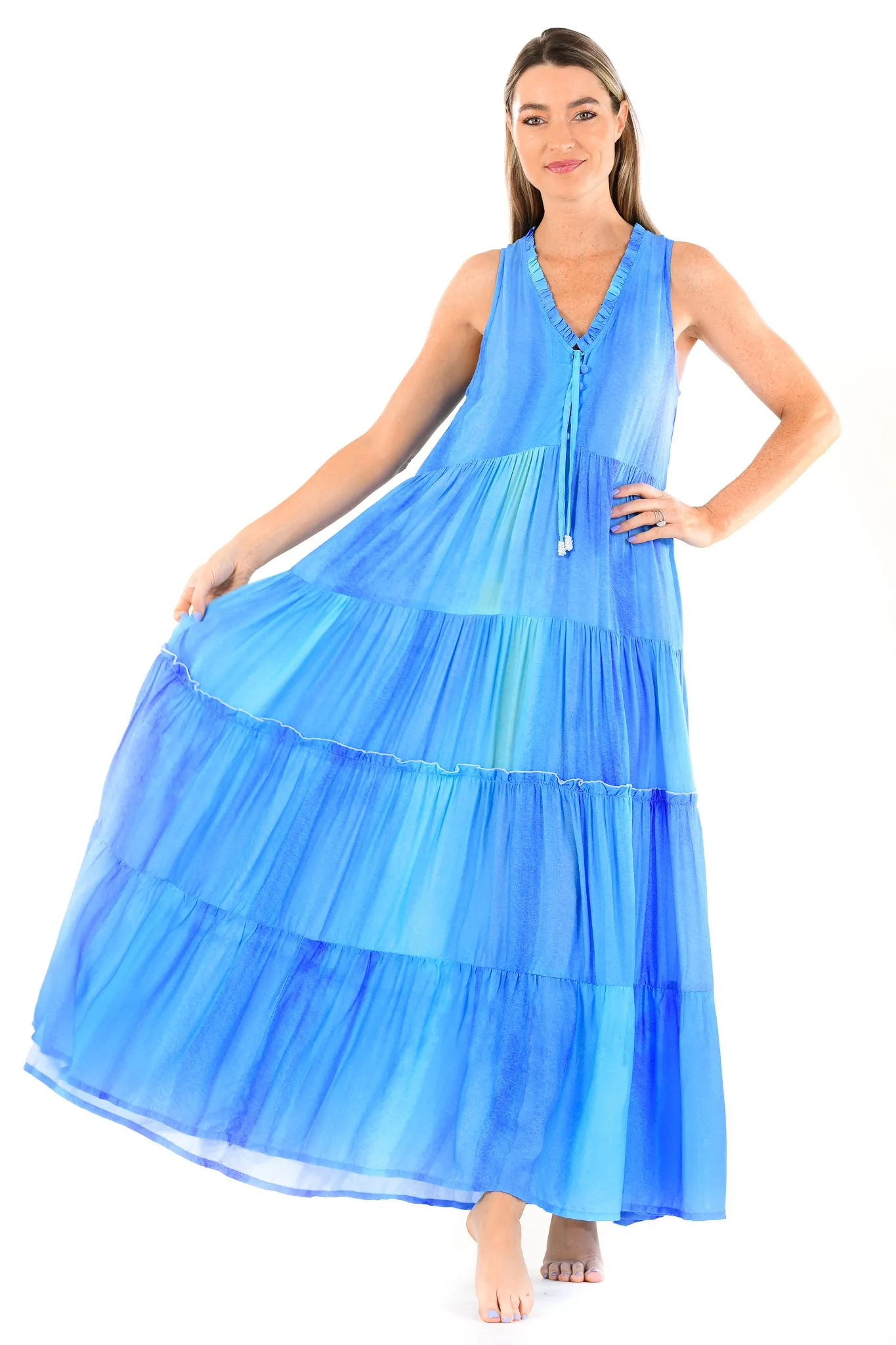 Kaia Dress Long / Blue Watercolor Cloud Light