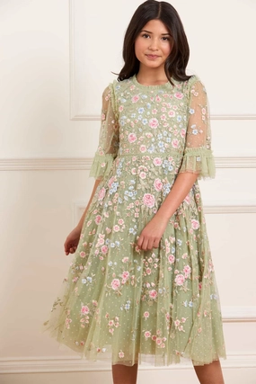 Yarn Dyed Stripes AntiStaticFabric Antoinettes Floral Kids Dress