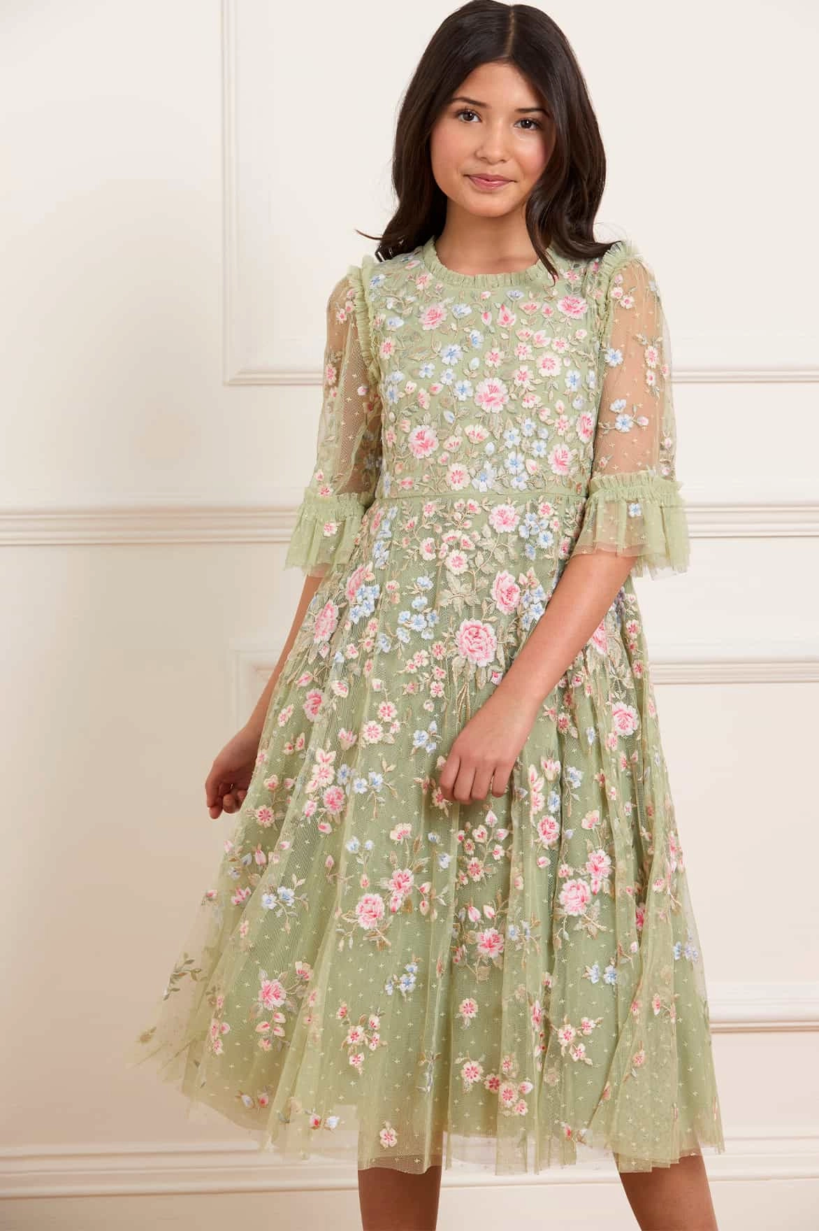 NonIrritating Butter Soft Handfeel Antoinettes Floral Kids Dress