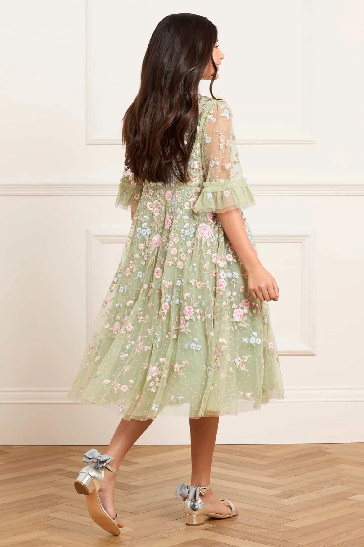 ZeroWasteProduction Metallic Fiber Blend Antoinettes Floral Kids Dress
