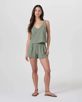vuori Women's Villa Textured Short in Laurel Breathable Tank Abrasion Resistant Fabric