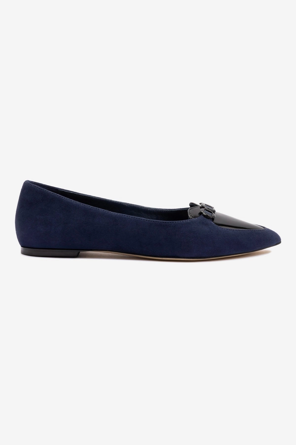 Non Restrictive Fit Audrey Flat In Navy Suede