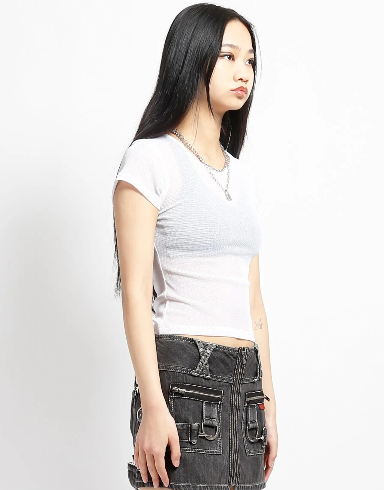 BABY TEE FISHNET WHITE ReinforcedShoulderConstruction ContrastTipping