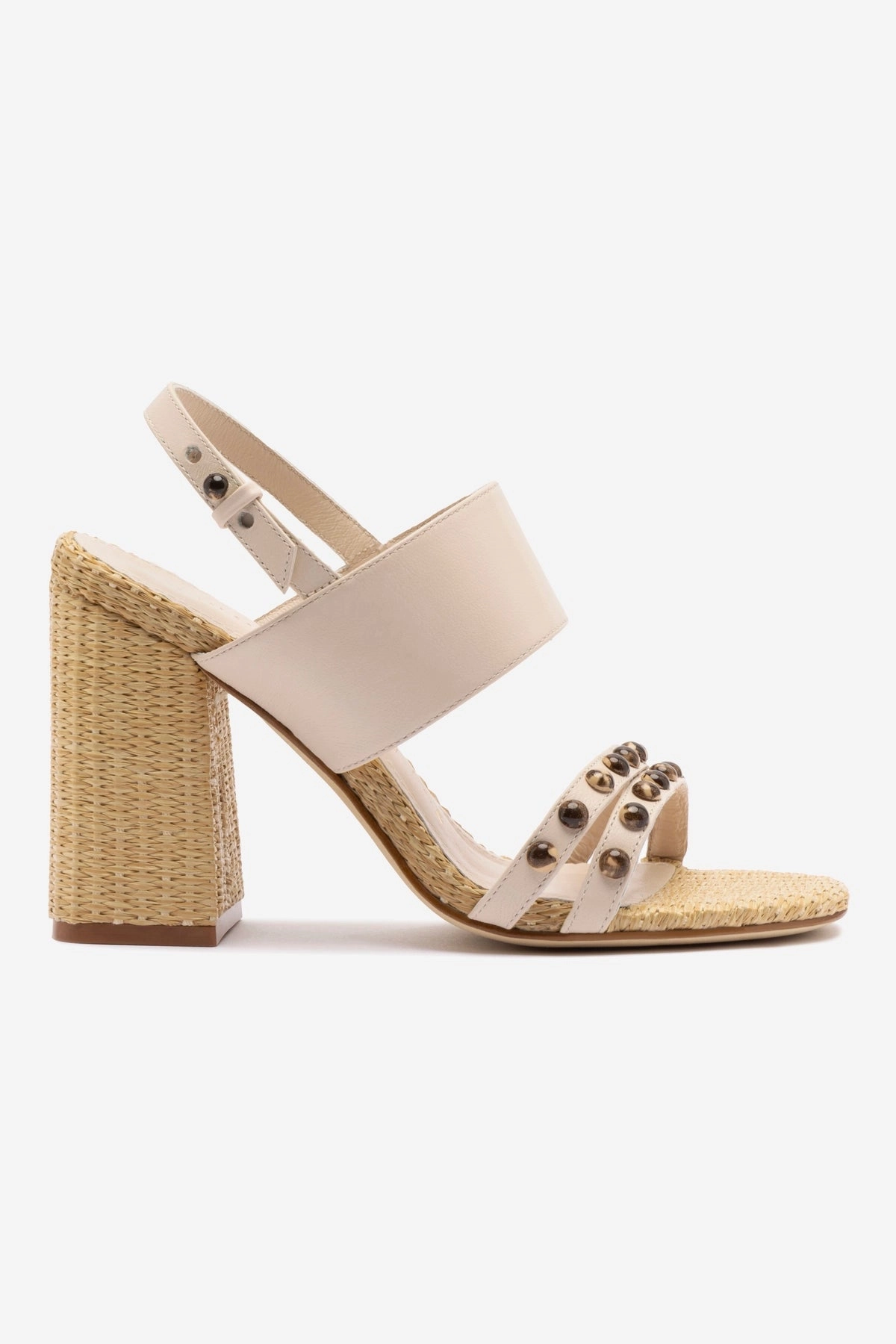 Chloe Gosselin by Larroud Margot Sandal In Puff Cream Leather and Natural Raffia Lightweight EVA Midsole Zen Step