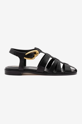 Comfort Upper Body Balance Stevie Flat Sandal In Black Leather