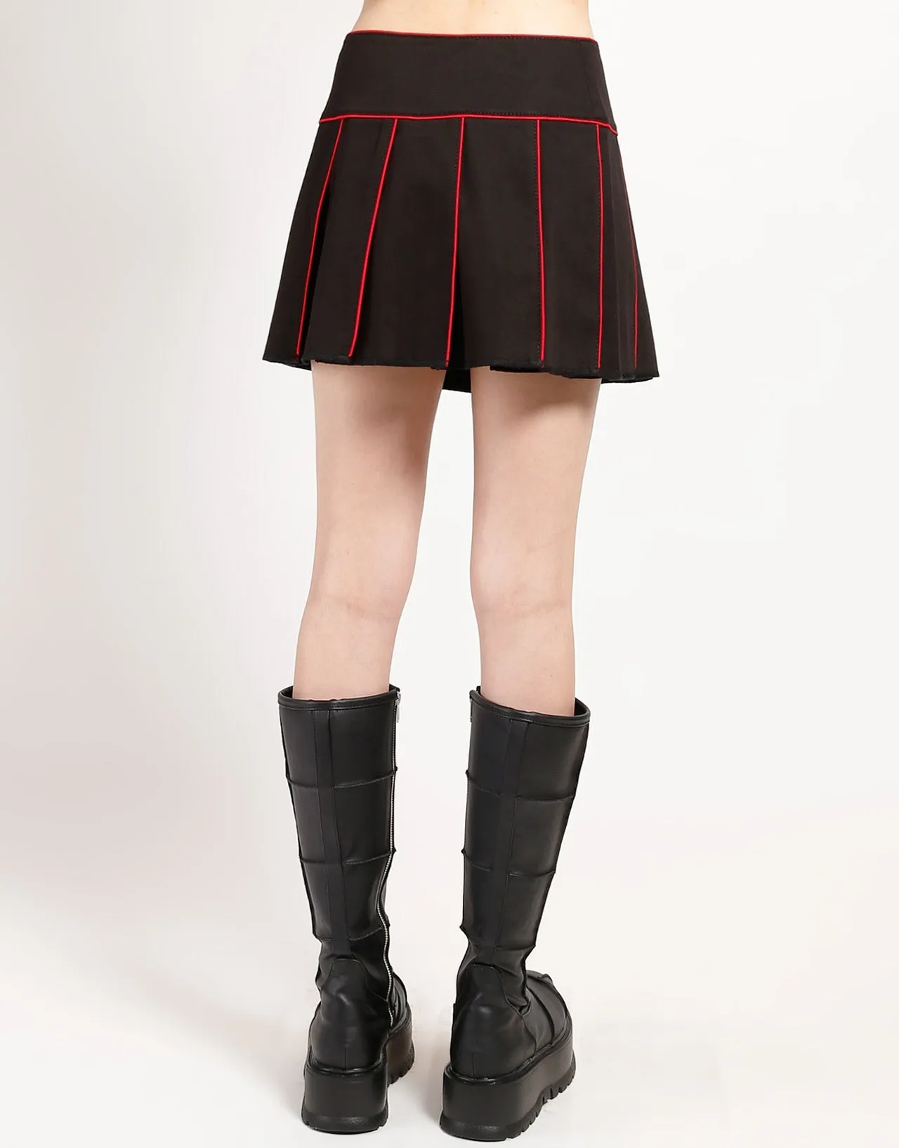 BAND PLEATED SKIRT RED Layer Fit Laser Cut Perforations