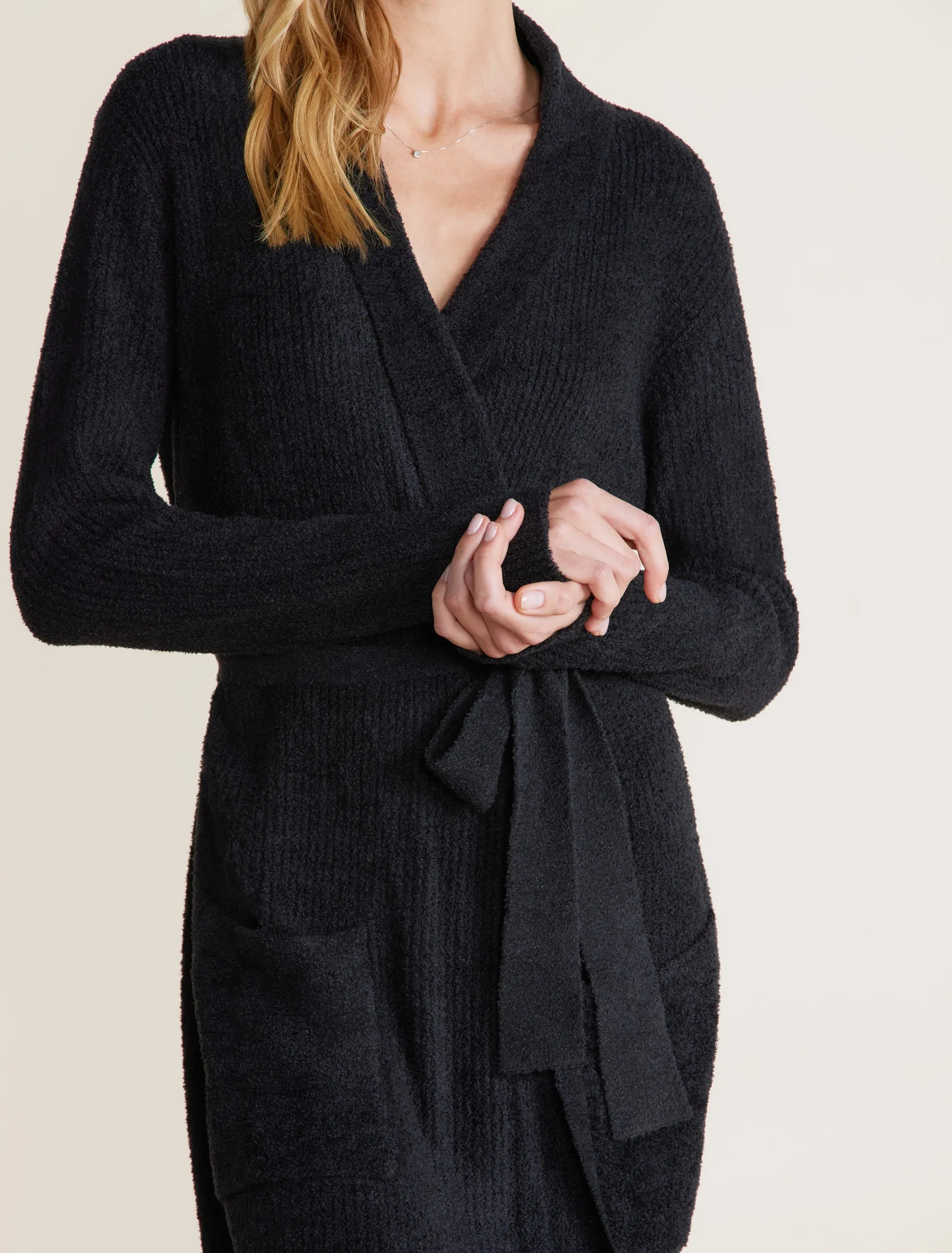 CompressionTechnology Barefoot Dreams CozyChic Lite Ribbed Robe in Black