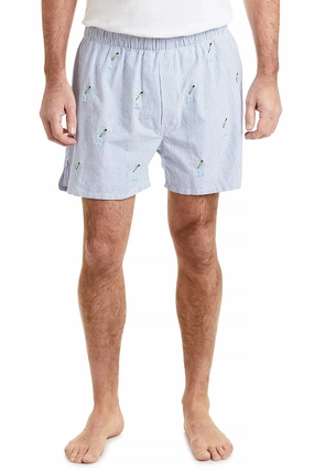 Tough Stretch Barefoot Boxer Blue Oxford Stripe with Martini