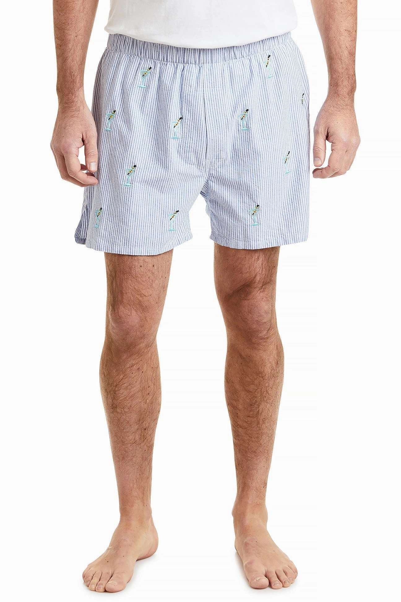 Tough Stretch Barefoot Boxer Blue Oxford Stripe with Martini
