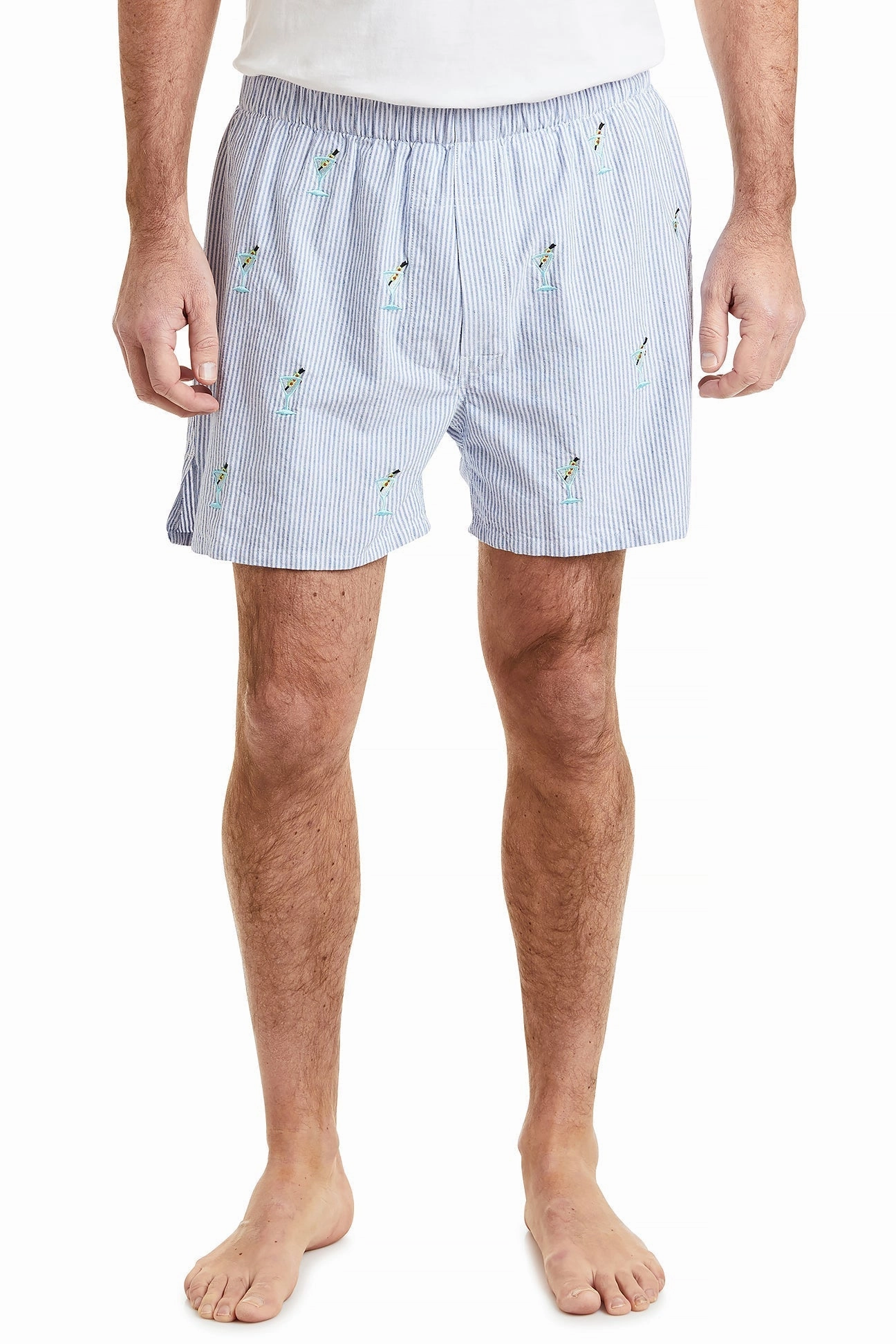premium fabric Light Coverage Barefoot Boxer Blue Oxford Stripe with Martini