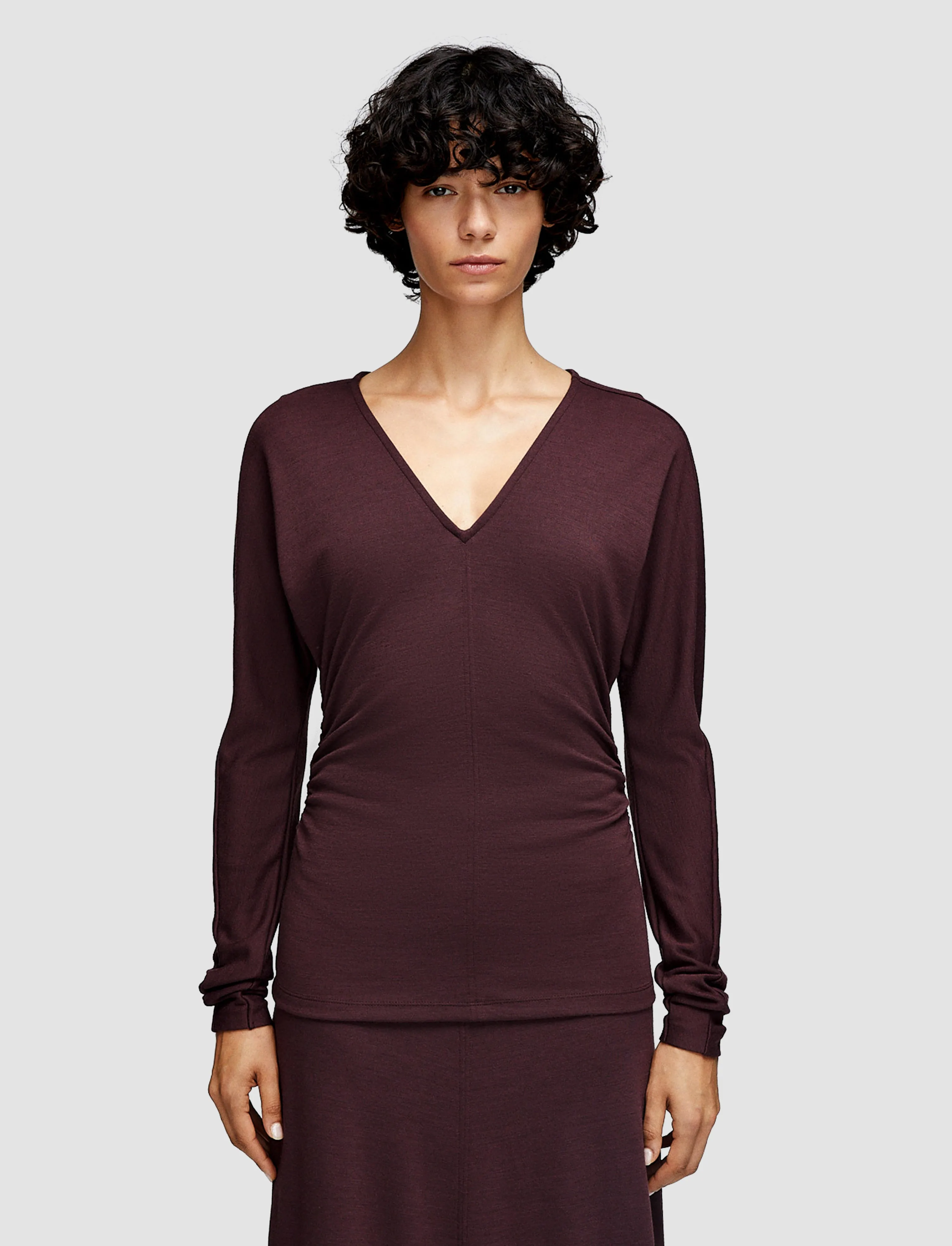 Wool Jersey V Neck Top Natural Texture