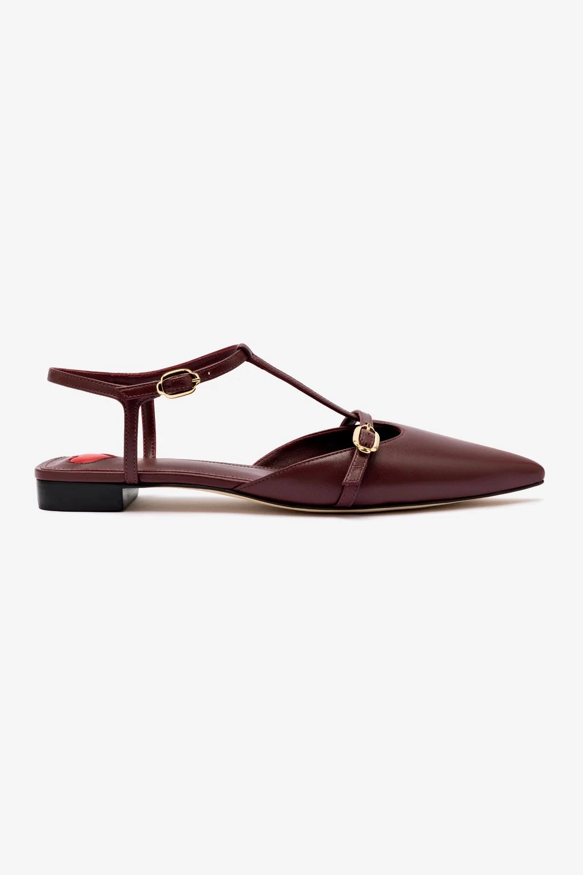 Grace Flat In Burgundy Leather Lightweight EVA Midsole Seamless Fit Running Errands