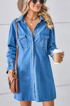 Polished Wear BELL SLEEVE LOOSE CARDIGAN DENIM SHIRT DRESS_CWDSD2576