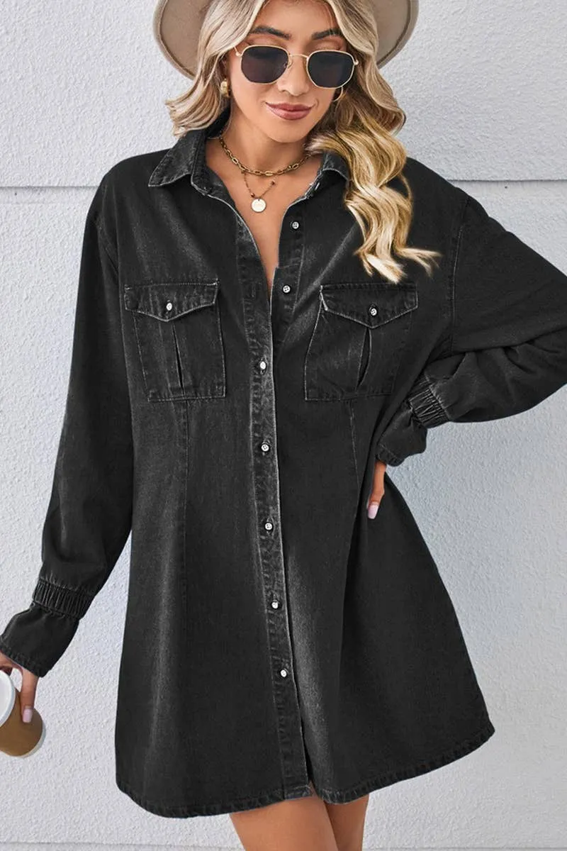 BELL SLEEVE LOOSE CARDIGAN DENIM SHIRT DRESS_CWDSD2576 Visual Balance