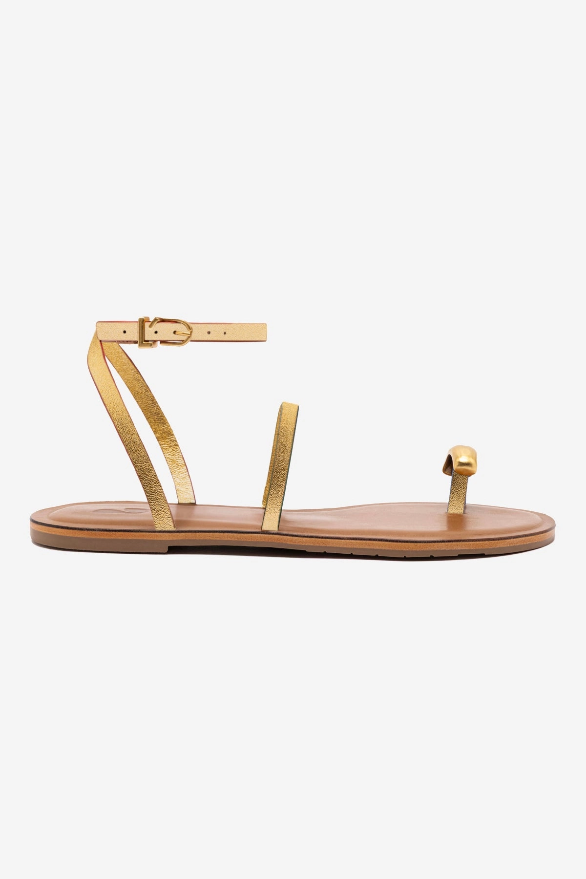 Breathable Daily Walk Low Top Biarritz Flat Sandal In Gold Metallic Leather