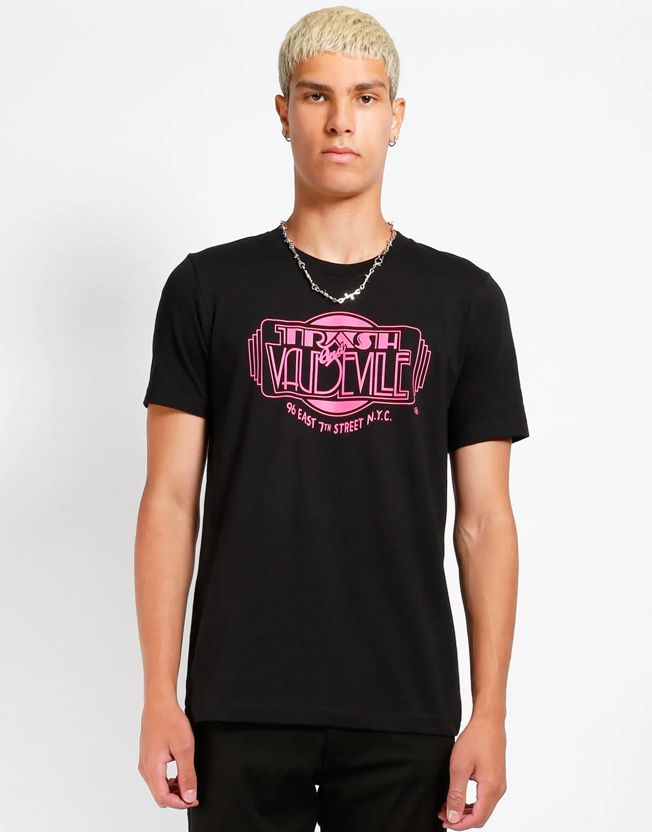 Yarn Dyed Fabric Black & Pink Trash & Vaudeville Logo T-Shirt