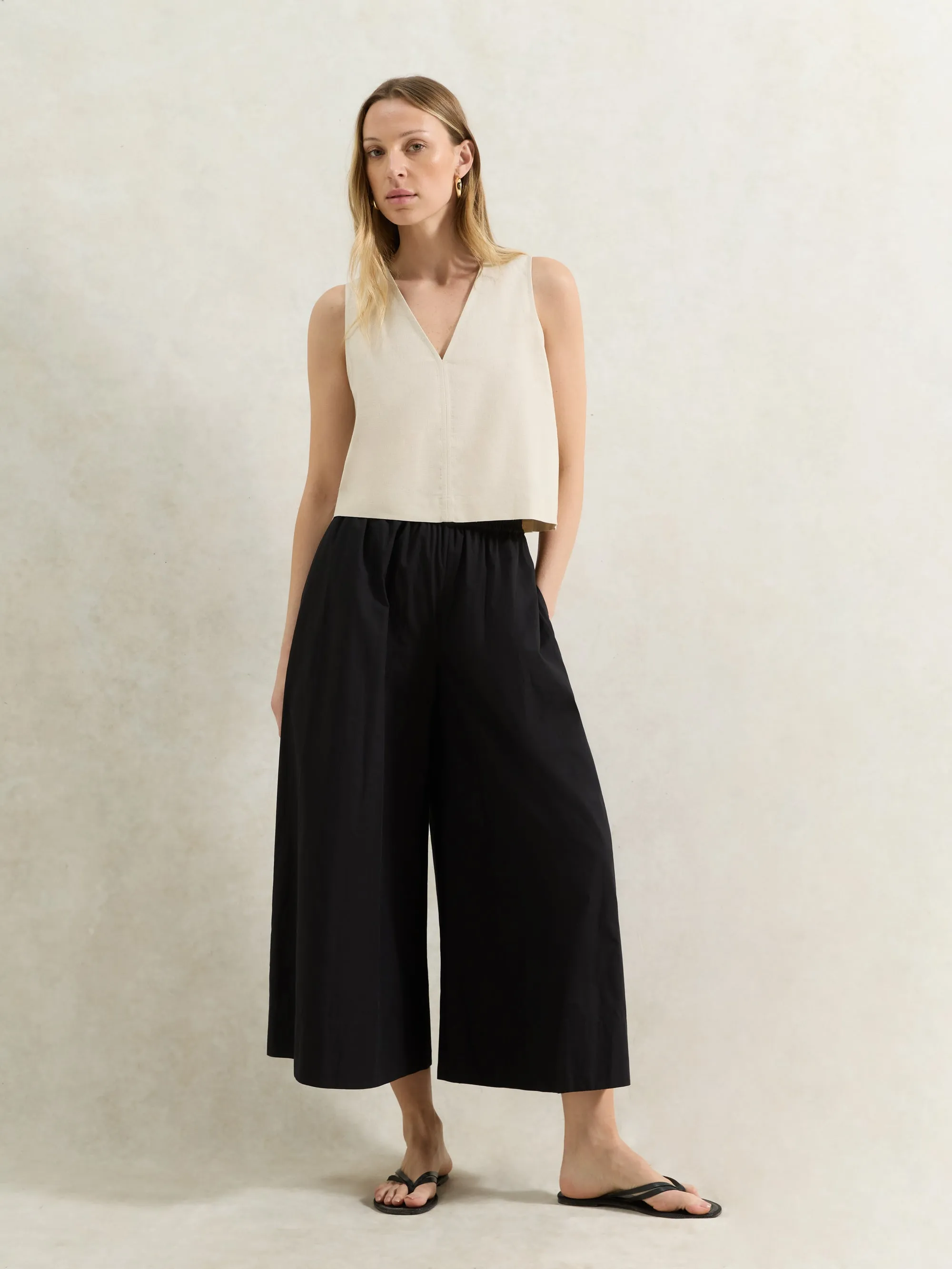 HighStretchElastic hypoallergenic material Black Cotton Poplin Culottes